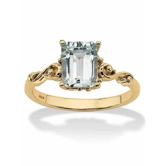 PalmBeach Jewelry 1.40 TCW Emerald Cut Genuine Aguamarine 18K Gold-Plated or Platinum-Plated Sterling Silver Ring