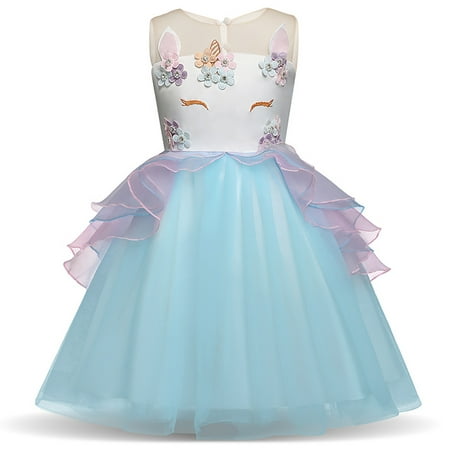 Unicorn Costume Princess Dress Tulle Flower Pageant Party Dresses for
