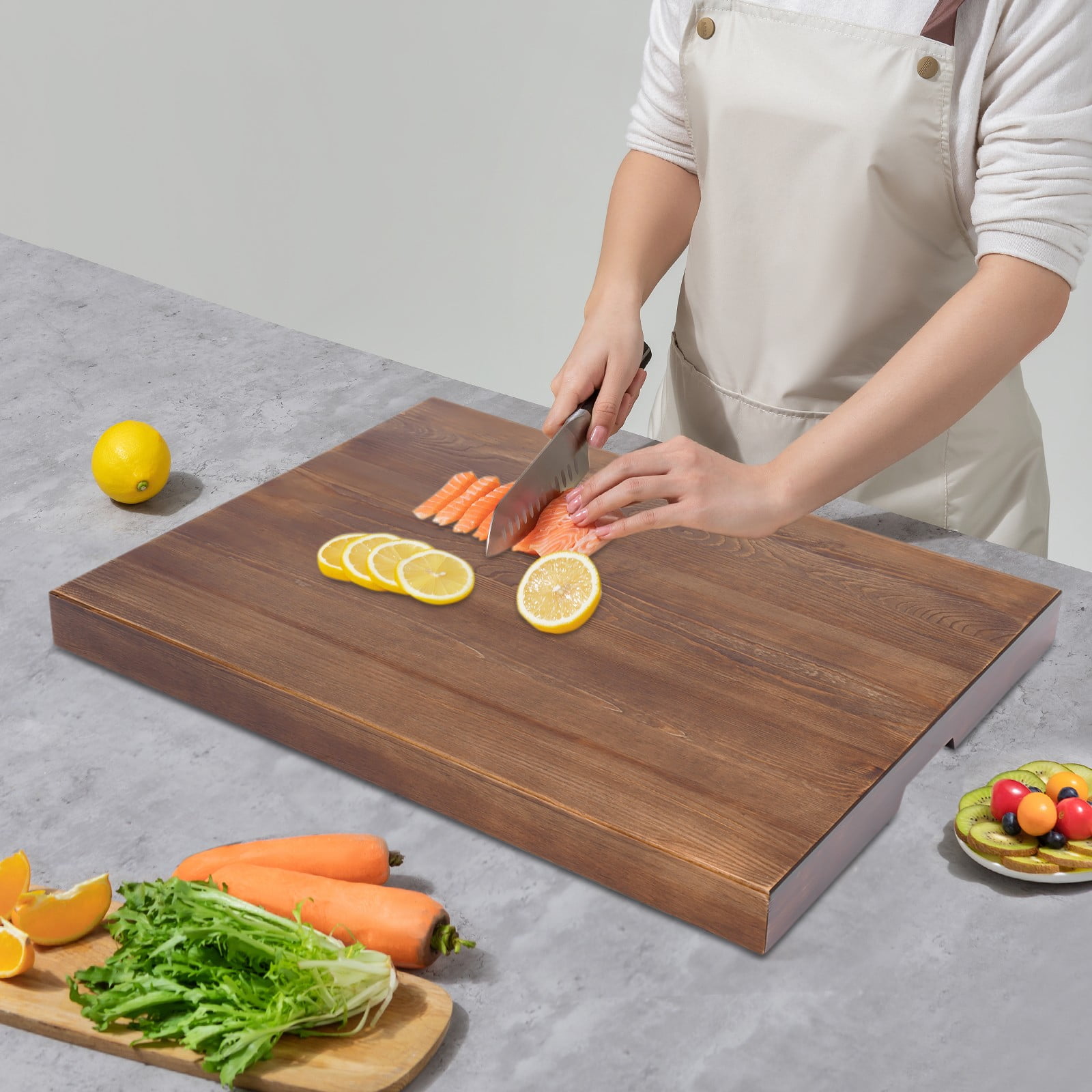 1 PCS Walnut Color Stove Top Cover, Noodle Board Stove Covers with Built-in Handles, Durable Extra Thick Pine Wood Handmade Cookware, Load Capacity: 10-15kg/22.05-33.07lbs