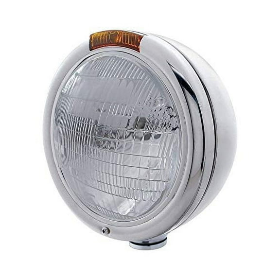 United Pacific Chrome CLASSIC Headlight - H6024 Bulb w/ Incandescent Turn, Amber Lens Headlight 30408