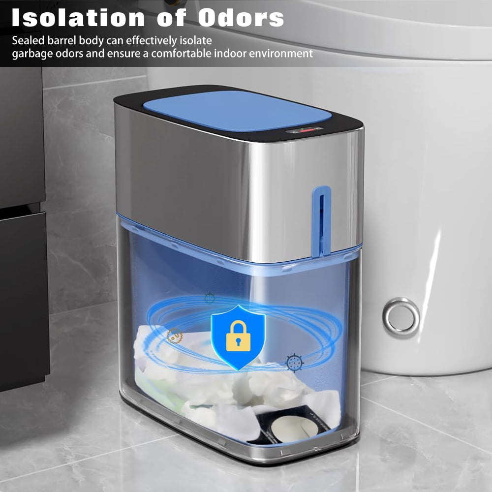 Joybos 3 Gallon Motion Sensor Hands Free Soft Close Lid Bathroom Stainless Steel Trash Can with 120 Bags