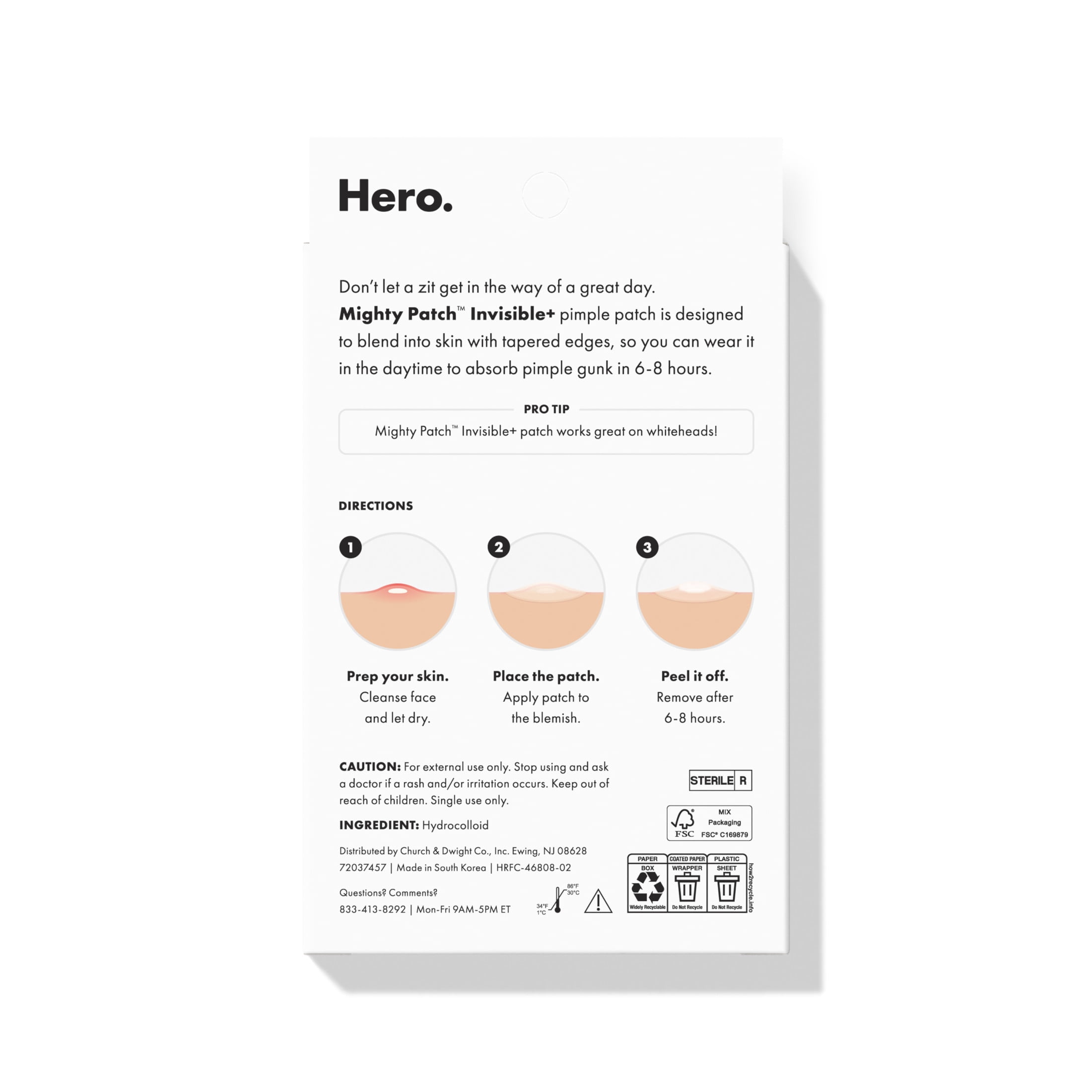 Hero Cosmetics Mighty Patch Invisible, Daytime Hydrocolloid Acne Pimple Patch, 24 Count