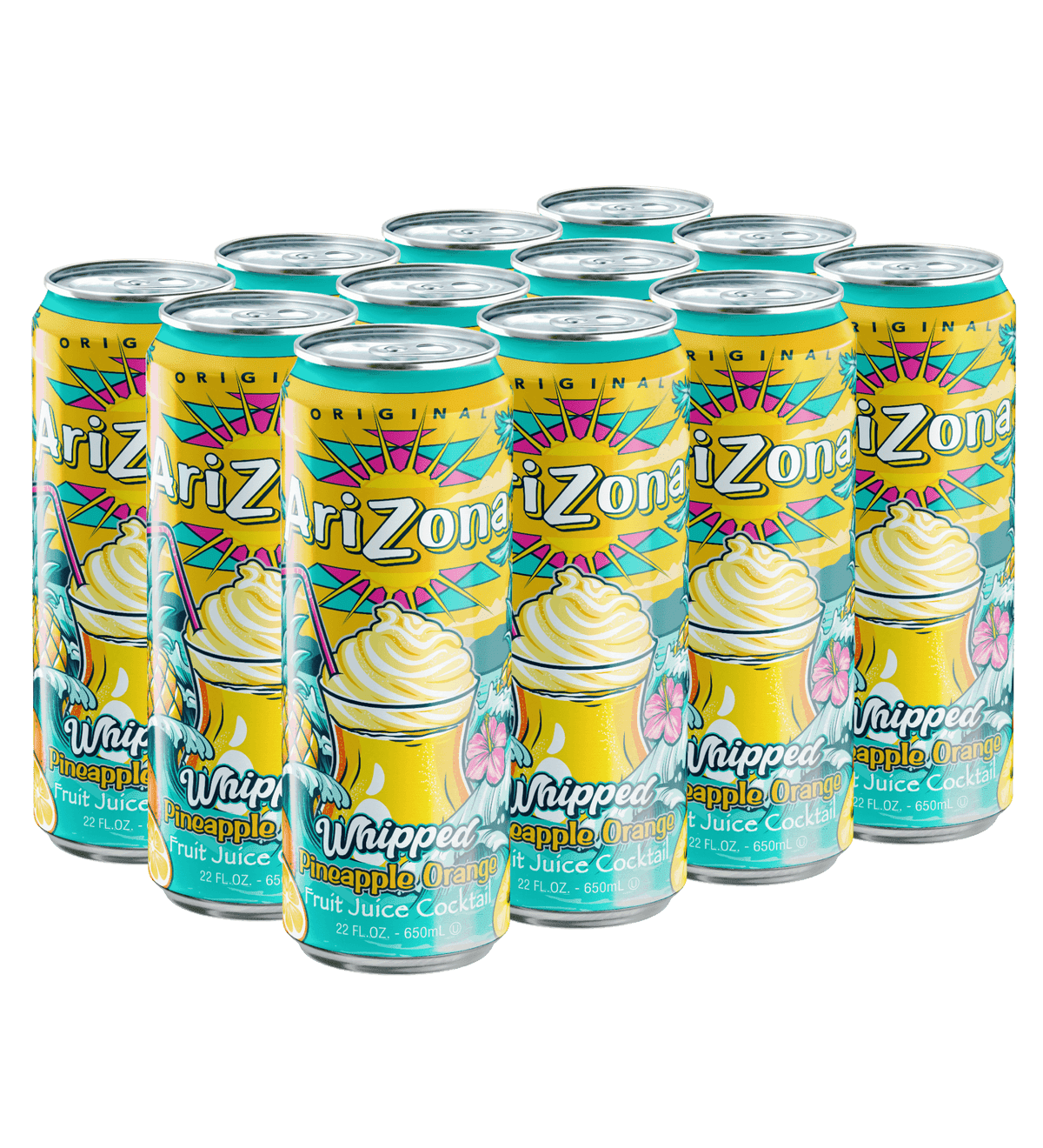 Arizona Cherry Lime Rickey + Arizona Whipped Pineapple Orange Fruit Juice, 22 fl oz Can, 24‑Pack (12 Each)