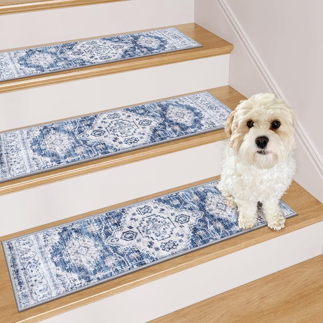 Peldaños de escalera antideslizantes para escalones de madera en interiores, 4 piezas, peldaños de alfombra para escaleras con respaldo de goma, peldaños de escalera sin residuos de 8 x 30 pulgadas,