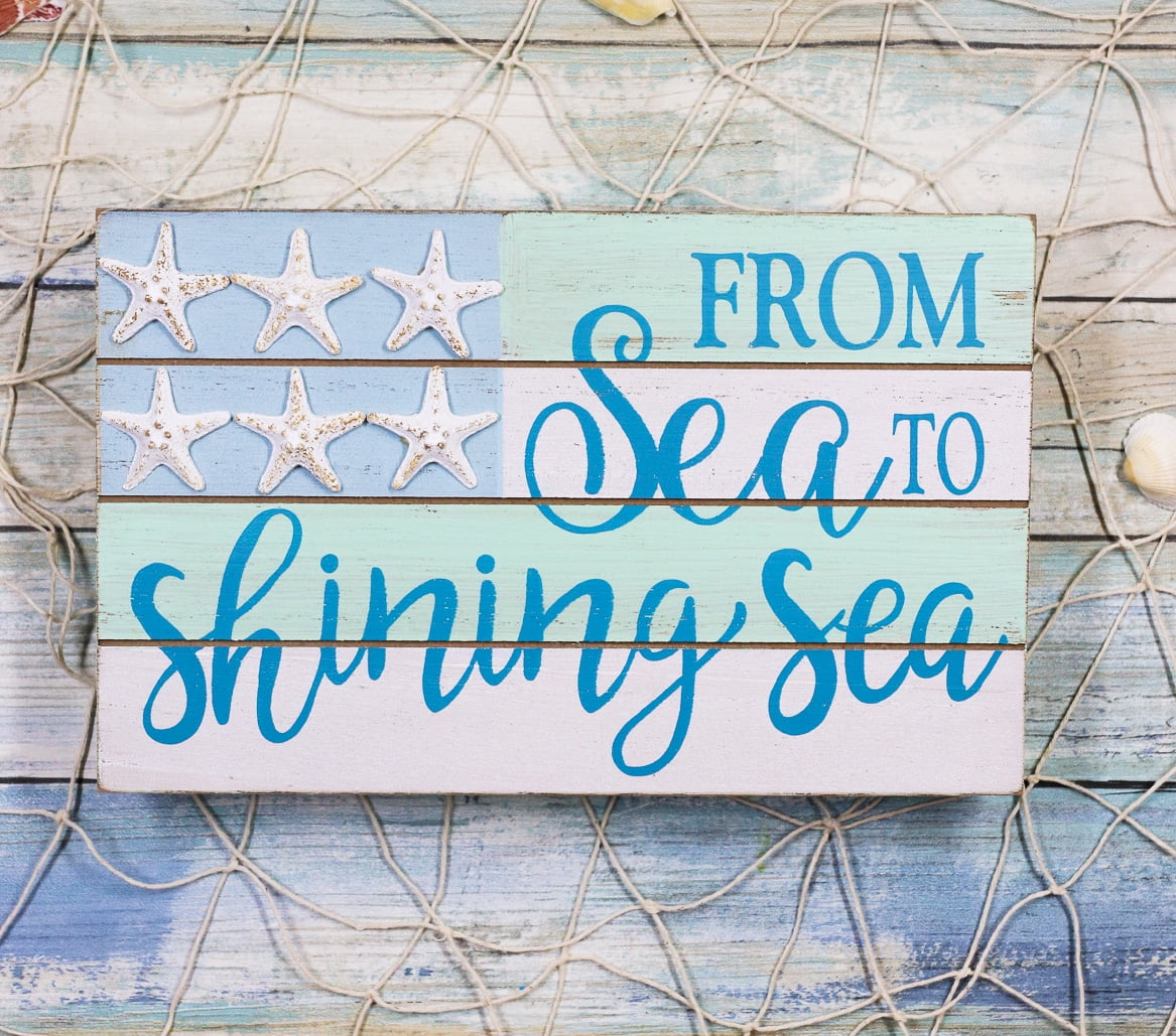 Nautical From Sea To Shining Sea Wall Decor Sign Starfish Stars And Stripes Flag Walmart Com