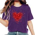 thumbnail image 2 of Basic Tops for Woman Dgankt Women's Valentine's Day Short Sleeve Round Neck T-Shirt Letter Printed Solid Color Top, 2 of 6