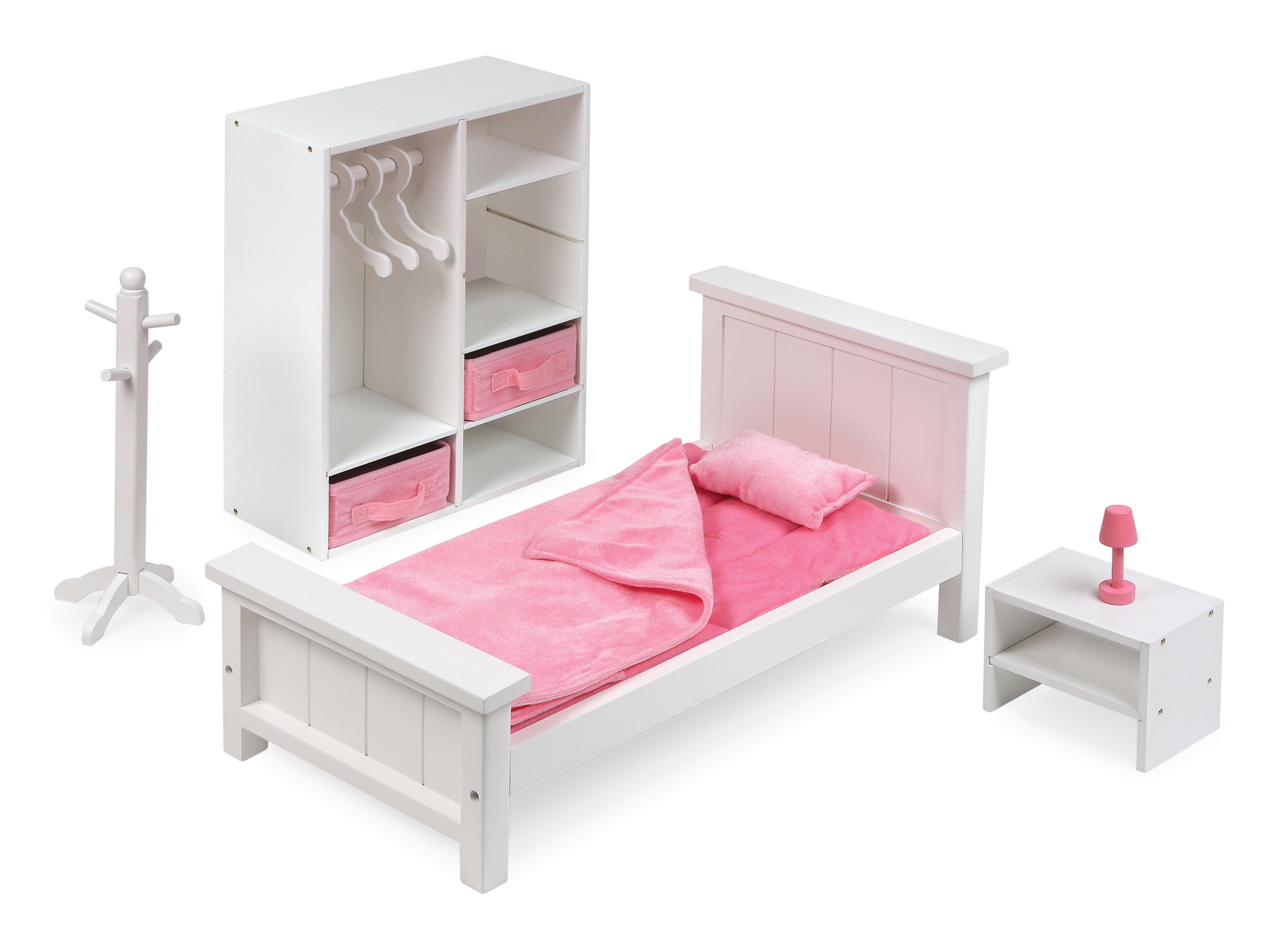 Badger Basket Bedroom Furniture Set for 18 inch Dolls - White/Pink - Fits  American Girl, My Life As & Most 18