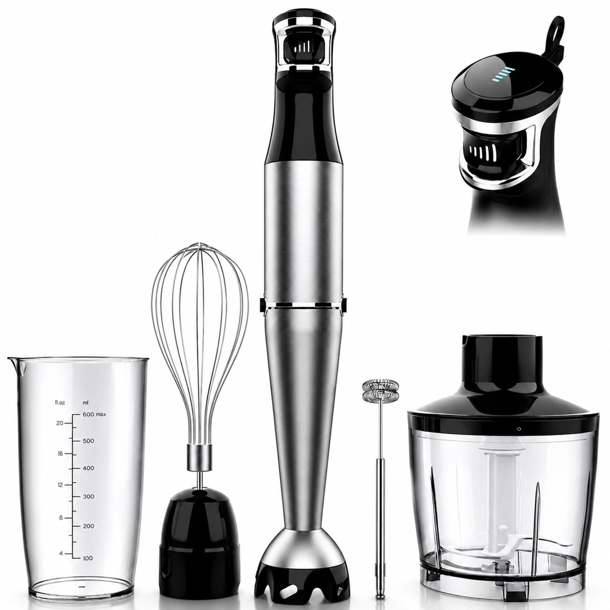Bitrel Immersion Blender, 1100W 5-in-1 Multi-Speed Hand Blender with 21oz Beaker, Chopper, Whisk & Milk Frother, Ideal for Soup, Baby Food, Sauces, Smoothies & Purees