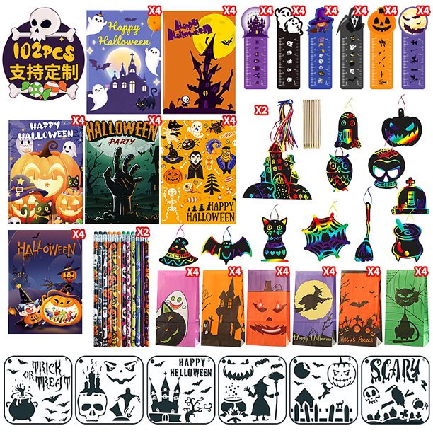 Papelería de Halloween, regalos de intercambio de aula para niños, regla de calabaza, juego de borrador de cuaderno con Calavera