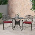 thumbnail image 7 of VIVIJASON 3-Piece Patio Furniture Dining Set, All-Weather Cast Aluminum Outdoor Bistro Set, Include 2 Chairs, 2 Cushions and 30.8" Round Table w/Umbrella Hole for Balcony, Lawn, Backyard, Red Cushion, 7 of 7