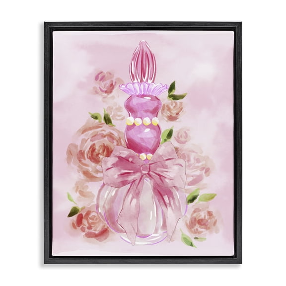 Stupell Industries Shabby Chic Lovely Pink Perfume & Roses Black Floating Frame Canvas Art, 17 x 21, by Ziwei Li