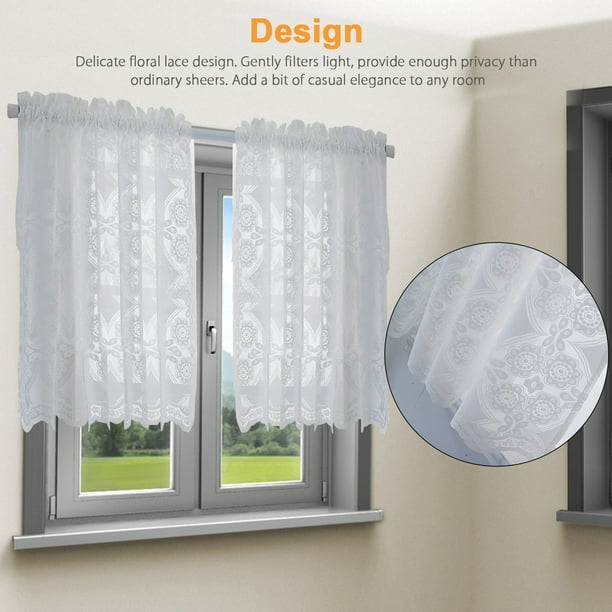 Sheer Cafe Curtain Kitchen Lace Tier Curtain with Attached Valance Panel  Half Curtains Small Curtains for Bathroom Windows Short Curtains for  Bedroom