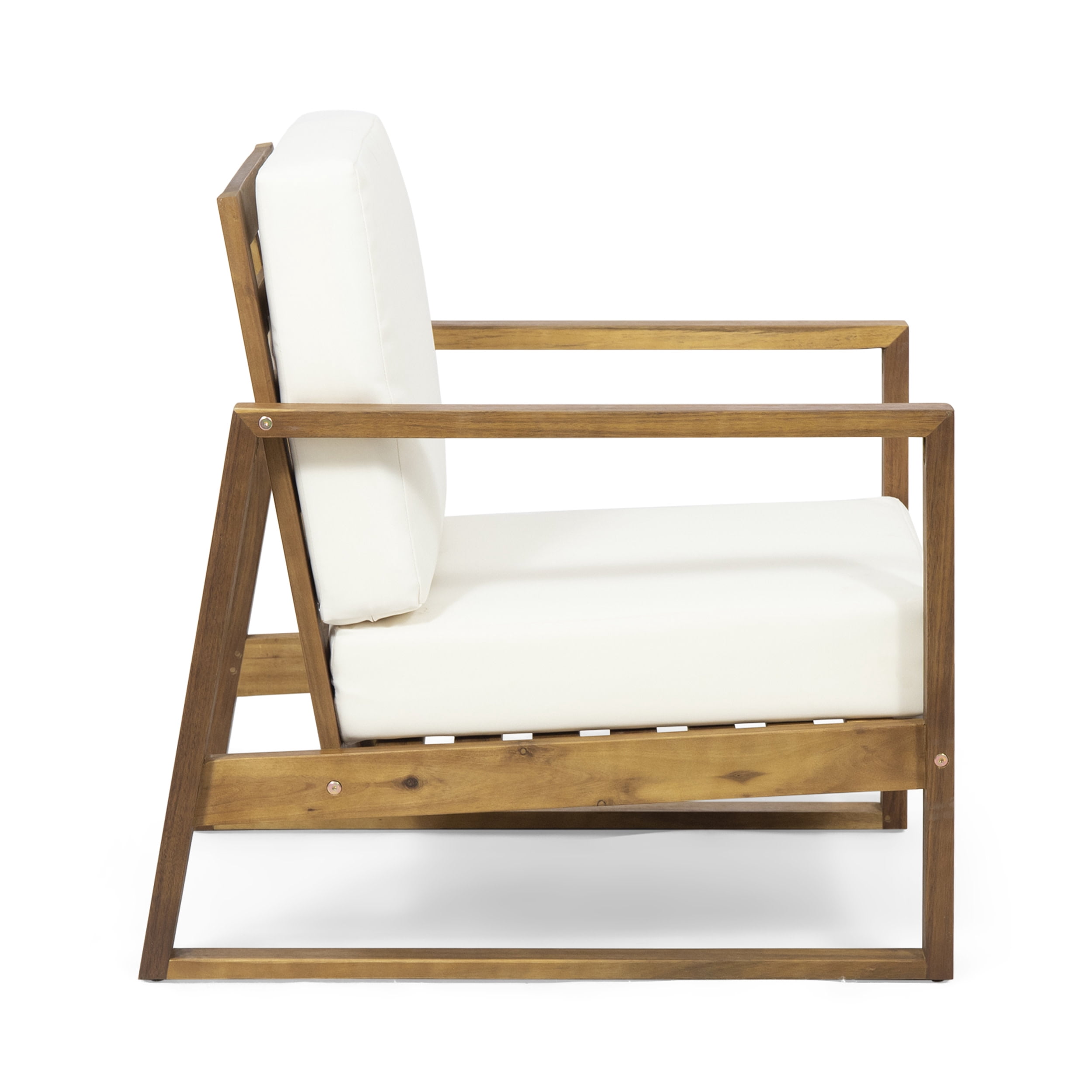 Eclipse Acacia Wood Outdoor Club Chair with Cushion, Teak and Beige