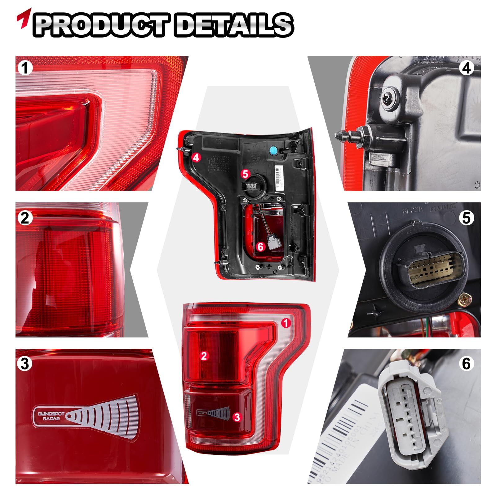 Ford F150 LED Tail Light Assembly with Blind Spot Alert Monitor Compatible with 2015-2017 Ford F-150 Raptor Lariat (Rear Right Passenger Side)