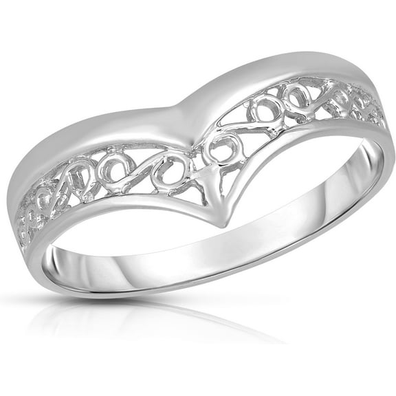 Floreo 10k White Gold 3mm V-Shaped Chevron Wishbone Crown Ring
