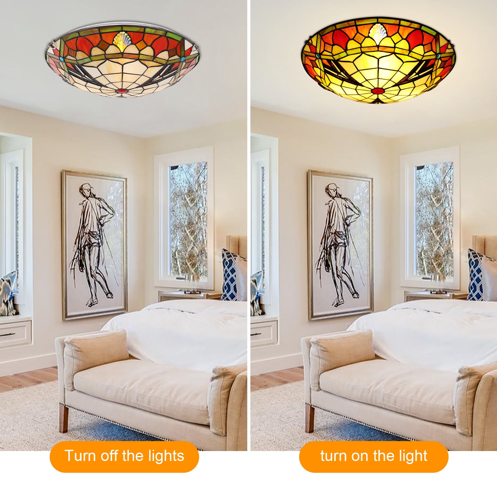 Stained Glass Ceiling Light, Ceiling Light Fixture for ‎Indoor 15.74*4.72in