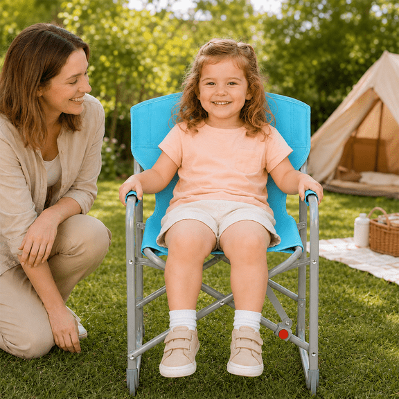 Sunnyfeel Portable Foldable Camping Chair for Children, Heavy Duty Fold Up Seat for Beach, Garden, Indoor & Outdoor, Blue