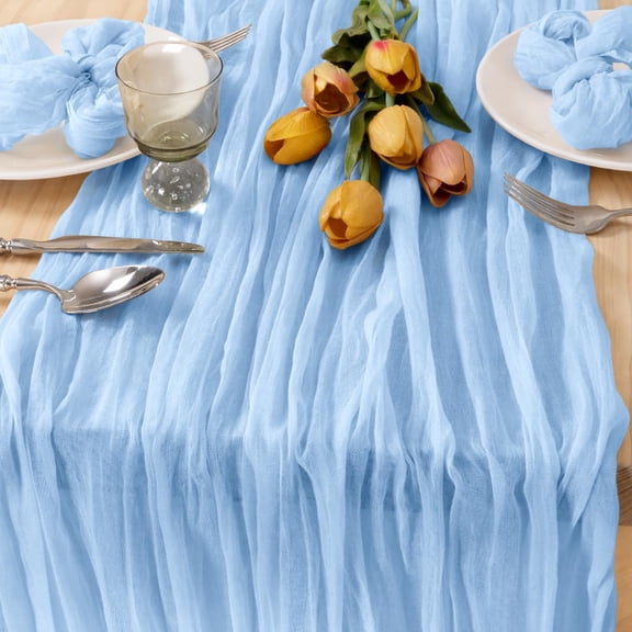 Light Blue Cheesecloth Table Runner, 35 x 120 Inch Gauze Table Decor for Baby Shower, Gender Reveal, Birthday, Wedding and Party Centerpiece