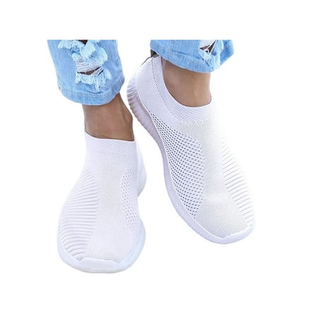 

Gomelly White Sneakers for Women Slip on Sneakers Wide Width Ladies Mesh Walking Sock Shoes White 7