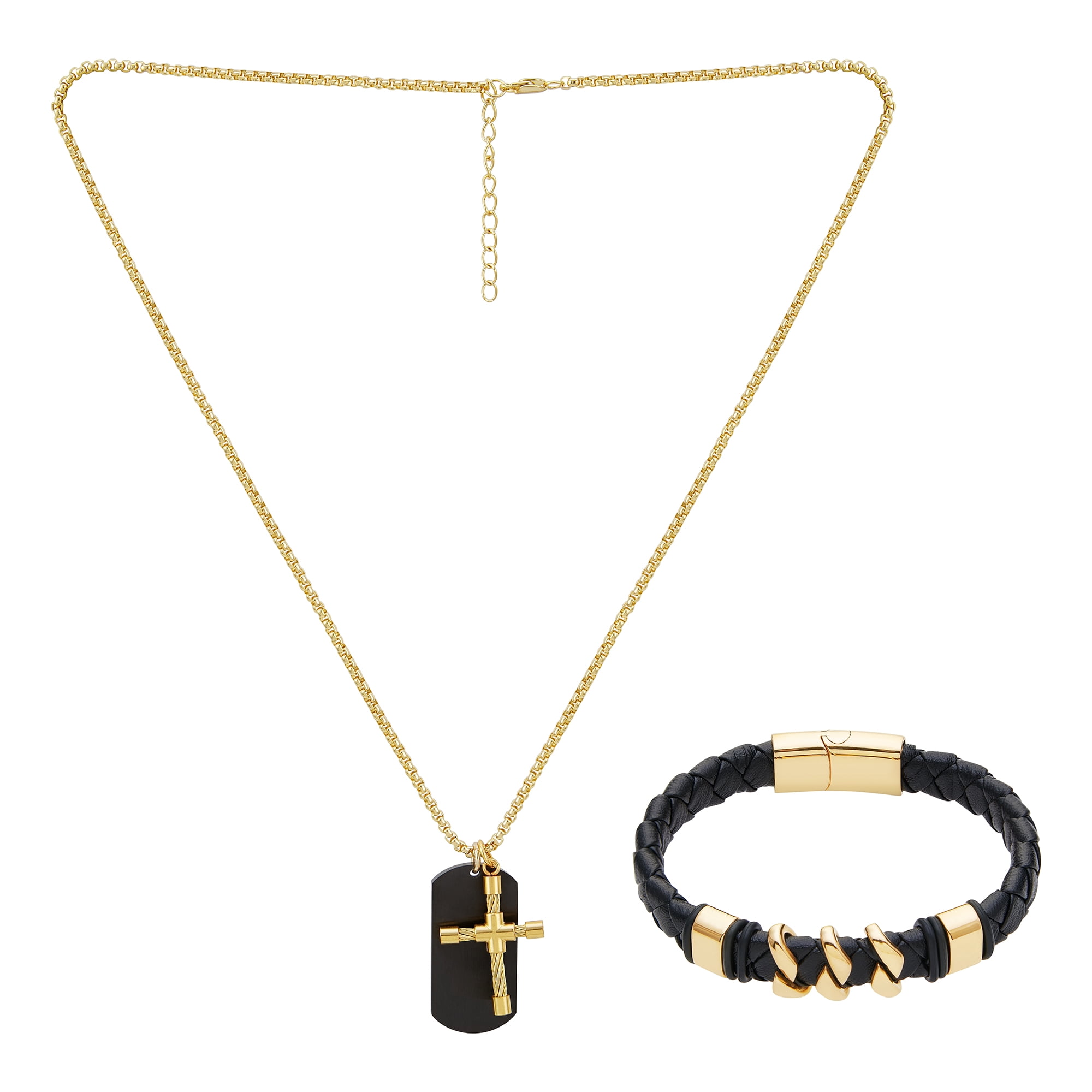 American Exchange Stainless Steel Gold/Black Cross Dog Tag Pendant