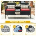 thumbnail image 4 of QISHENSHUI Outdoor Patio Loveseat Modern Rattan 2-Seat Patio Conversation Set with Cushions & Built-in Coffee Table Porch Furniture for Garden Lawn Backyard (Red), 4 of 9