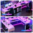 thumbnail image 4 of 126 Inch U Shaped Gaming Desk with Monitor Stand and LED Lights, Reversible Shaped Large Computer Desk with Power Outlets, Large Corner Office Desk with Storage Bag and Hooks, Pink, 4 of 8