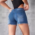 thumbnail image 5 of Ripped Jean Shorts Women Elastic Waist Drawstring Frayed Hem Denim Shorts Ripped Washed Shorts Summer Fashion Distressed Boyfriend Jorts Blue L, 5 of 6