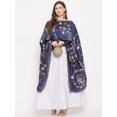 thumbnail image 5 of eloria Woman's Indian Ethnic Chunni, Silk blend Embroidered Navy Blue Dupatta, Stole, Scarf Shawl Wrap, 5 of 5