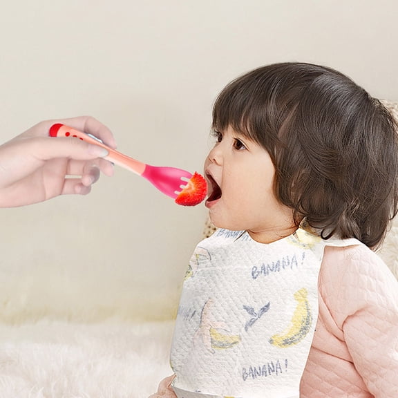 Tableware for Toddlers - Baby Temperature Sensing Utensil Set 2 Feeding Spoon and Fork with Cartoon Design, 5.51×1.02 inch, Pink