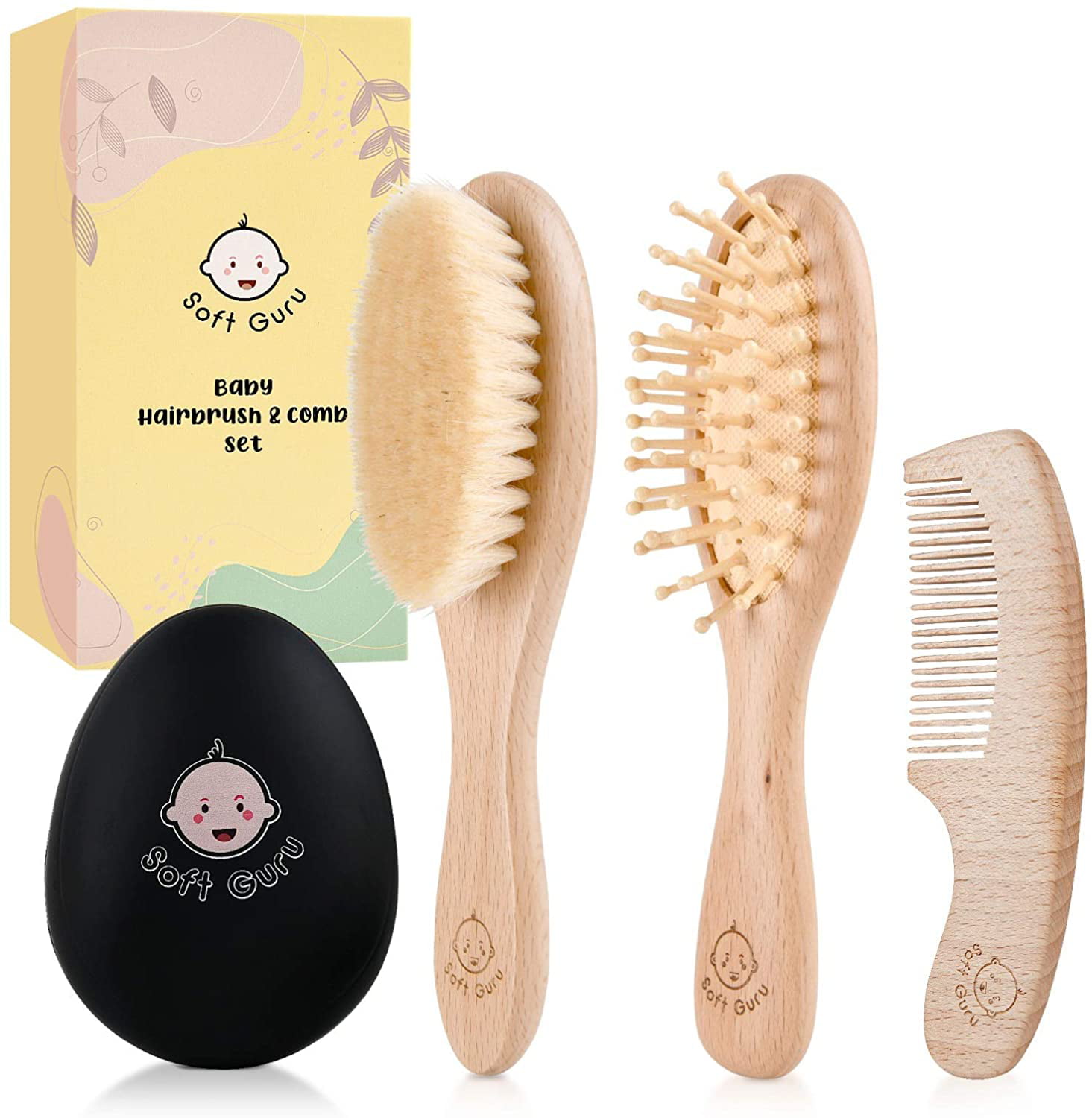 Soft Guru Baby Hair Brush and Comb Set with Premium Wooden Finish. Gentle  Bristles for Cradle Cap. Great Baby Registry or Shower Gift. Perfect for  Toddlers, Newborns & Infants. 