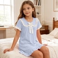 thumbnail image 5 of Afuyipoi ​Girls Solid Color Peter Pan Collar Dress (2-12 Years) Summer Short Sleeve Soft Cotton Feel Casual Dress for School & Play Light Blue 3T, 5 of 8