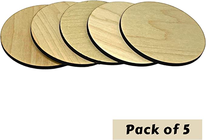 6 Unfinished Wood Circles - Pack of 5 , Birch Plywood , Round Wood Cutouts  , Blank Circle Boards - DIY Arts & Crafts , Painting , Pyrography ,  Coasters , School Projects 