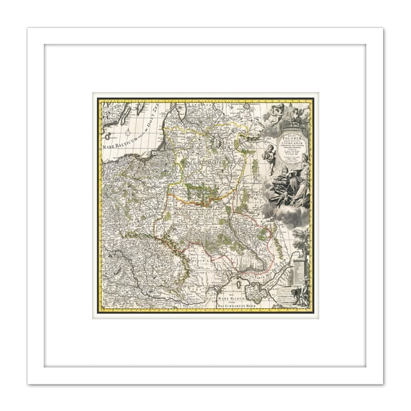 Map Antique 1696 Allard Poland Lithuania Old Replica 8X8 Inch Square Wooden Framed Wall Art Print Picture with Mount
