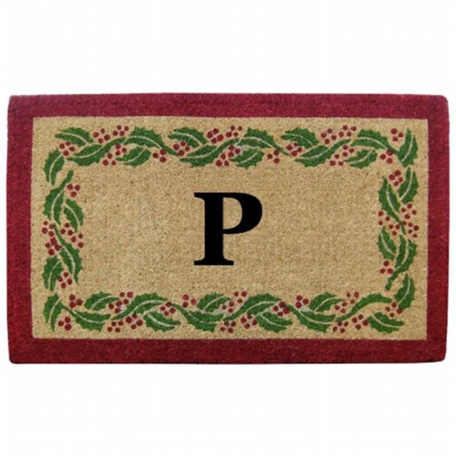 Nedia Home O2252P Tapis de Coco Robuste 22 x 36 Po - Bordure Ivoire Houx Monogrammée P