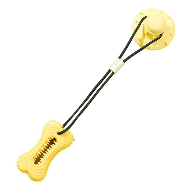 Juguete para masticar para perros, ventosa, cuerda para la dentición, alimentador lento, rompecabezas, juguete para morder, dispensador de alimentos hueso amarillo