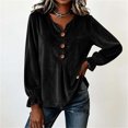 thumbnail image 4 of Women's Solid Velvet Long Sleeve Tops Notched V Neck Loose Tunic Shirts Business Casual Blouses Fall Winter Dressy Tops Daily Outfits Black, 4 of 7