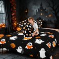 thumbnail image 4 of Homewish Cute Ghost Pumpkin Full Size Comforter Sets, Halloween Spooky Animal Bedding Comforter Set, Black Orange, Black Reversible, 3-Piece 1 Comforter and 2 Pillowcases, 4 of 6