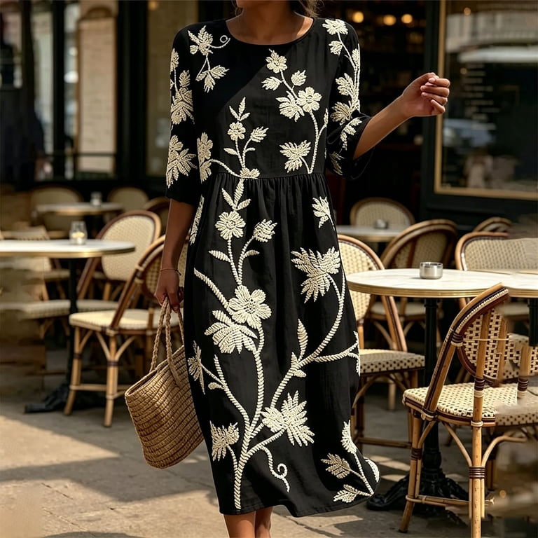 midi loose fitting dresses HOMBOM Dresses for Women Summer Midi Short Sleeve Loose Fit Versatile Classic Solid Color Design