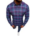 thumbnail image 1 of Playeras Y Camisas Para Hombre Hombres manga larga Otoño Invierno Casual Plaid impreso camisas Top blusa camisas (Dark Blue, L), 1 of 7