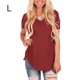 thumbnail image 3 of Sonducket Camiseta de mujer con cuello en V Blusa casual Color sólido con cuello en V Top de manga corta Prendas para la parte del cuerpo Vino rojo L, 3 of 6