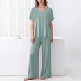 thumbnail image 2 of Womens Outfits Women's Summer Sleepwear Soft Pants Outfit Short Sleeve Top and Wide Leg Trousers Home Comfort Casual Wear Solid Color V Neck Full Length Army Green L, 2 of 4