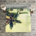 thumbnail image 3 of Ambesonne Caribbean Quilted Bedspread Set 3 Pcs, Palm Tree Rocky Shore, King Size, Almond Green Pale Yellow, 3 of 5