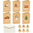 thumbnail image 1 of Paquete de 6 tarjetas de felicitación navideñas con sobres y pegatinas, dibujos animados de Papá Noel, búho, camión, muñeco de nieve, tarjetas de mensajes DIY navideñas Kraft, 1 of 5