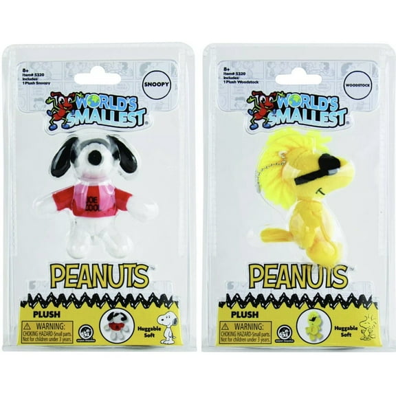 (Set of 2) World's Smallest PEANUTS SNOOPY & WOODSTOCK Plush Joe Cool Figures