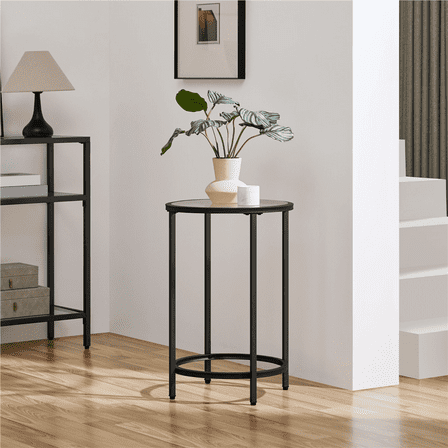 Renwick Round Metal and Glass Top Accent Table, Black