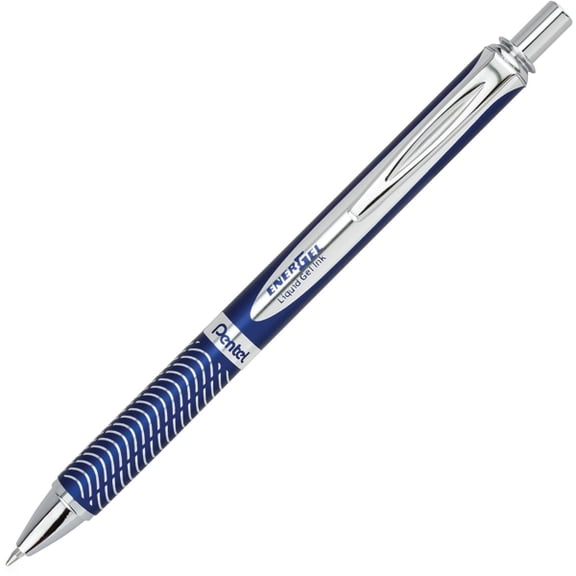 Pentel EnerGel Alloy Retractable Gel Pen - Medium Pen Point - 0.7 mm Pen Point Size - Refillable - Retractable - Black Gel-based Ink - Blue Metal Barrel - Stainless Steel Tip - 1 / Each
