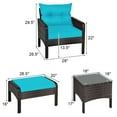thumbnail image 2 of Patiojoy 5-Piece Patio Rattan Conversation Set Blue Cushioned Sofas and Ottoman Set with Table, 2 of 6