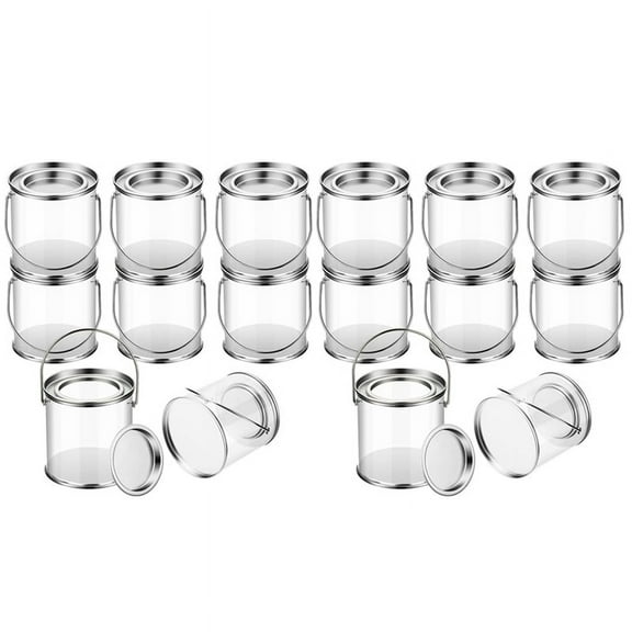 Paint Bucket Clear Bucket with Metal Lids and Handle Decorative Clear Plastic Bucket Storage Clear Paint Can 16 Pack