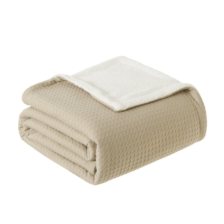 Mainstays Tan Waffle Knit Sherpa Throw Blanket 50 x60 Walmart