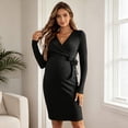 thumbnail image 6 of Gfyviroh Women's Maternity Wrap Dress Long Sleeve V-Neck Bow Tie Bodycon Dress Ribbed Knit Knee Length Pregnancy Nursing Dress for Women, 6 of 8